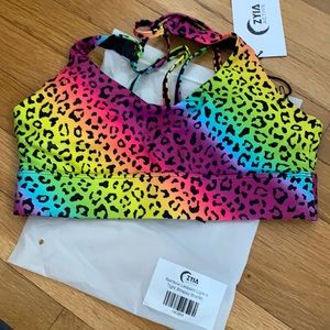 Rainbow leopard light n tight strappy bra.